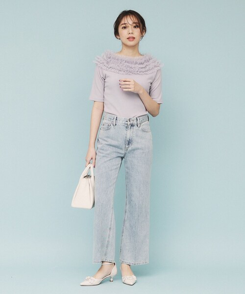 index tシャツ 「美人百花掲載」チュールフリルリブトップス