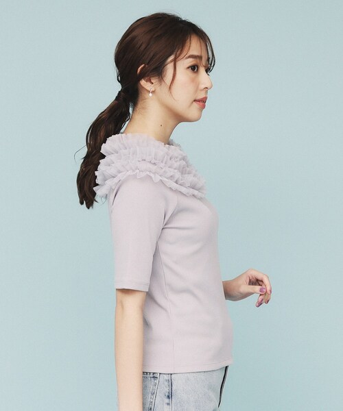 index tシャツ 「美人百花掲載」チュールフリルリブトップス