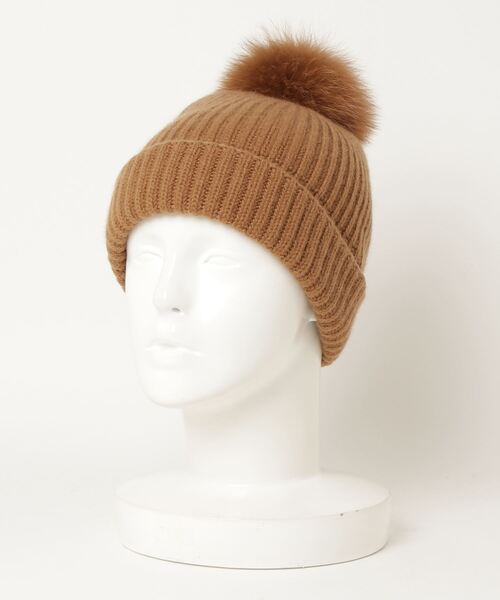 「YVES SALOMON」 ニットキャップ FREE ライトブラウン レディース_画像3