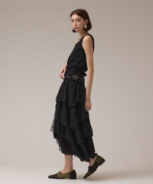 スカート レースコンビティアードスカートの画像