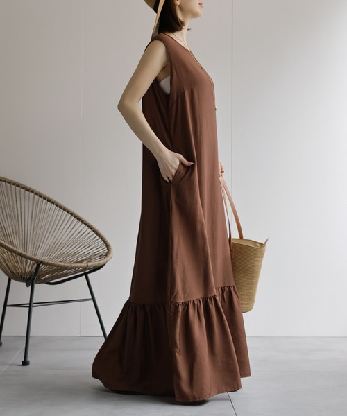 sakishimatokyo ワンピース ノースリーブ ギャザー切り替えワンピース