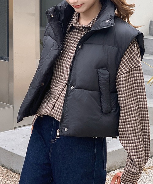 c.u.l ダウンベスト ベスト ショート丈 シンプル ハイネックダウン