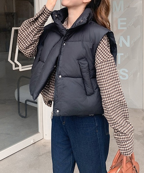 c.u.l ダウンベスト ベスト ショート丈 シンプル ハイネックエコダウン