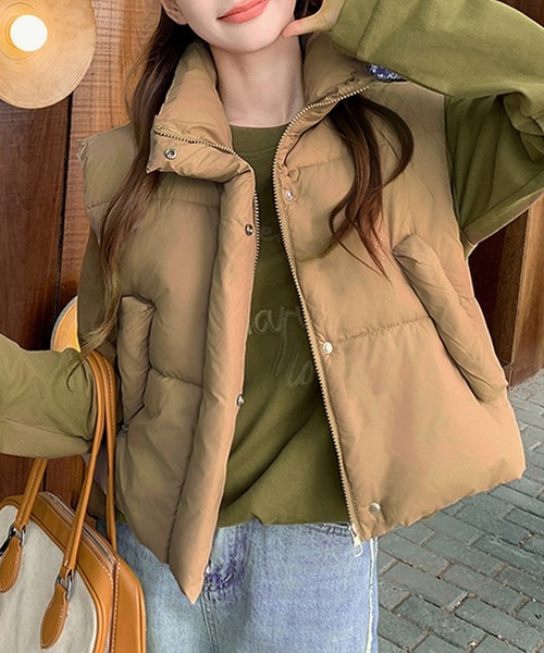 c.u.l ダウンベスト ベスト ショート丈 シンプル ハイネックダウン