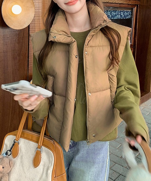 c.u.l ダウンベスト ベスト ショート丈 シンプル ハイネックエコダウン