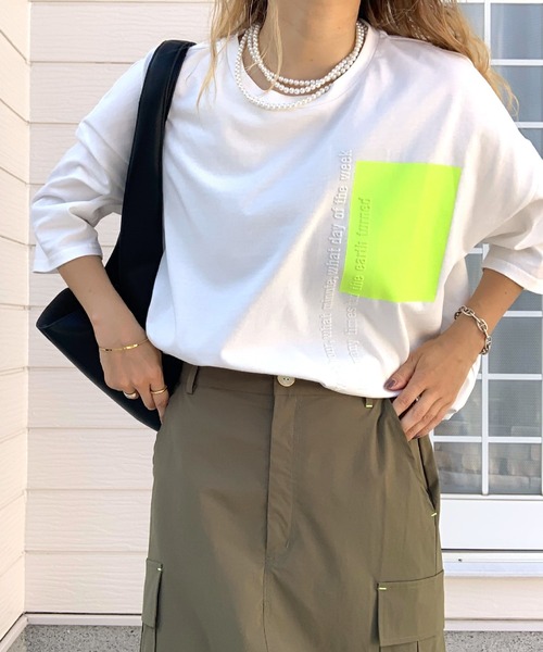 tシャツ バイカラー エンボスロゴT レディース
