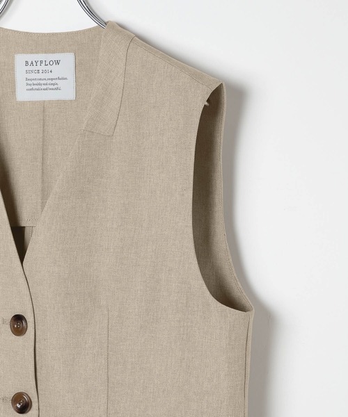BAYFLOW ベスト ジレ リネンライクノーカラーノースリーブベスト