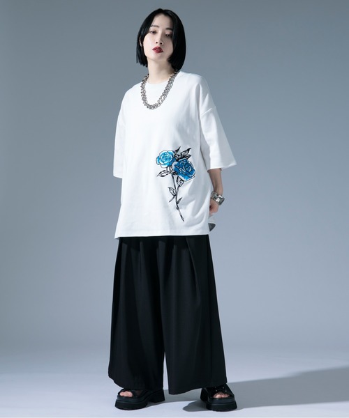 Ellno Loset（エルノロゼット） tシャツ サイドバラ刺繍Tシャツ メンズ