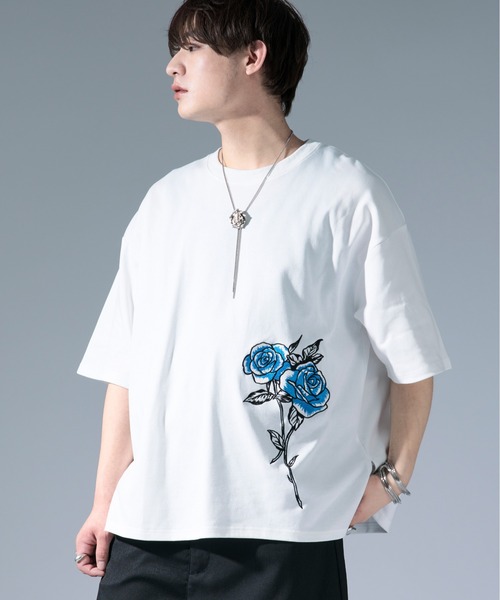 Ellno Loset（エルノロゼット） tシャツ サイドバラ刺繍Tシャツ メンズ
