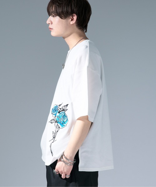 Ellno Loset（エルノロゼット） tシャツ サイドバラ刺繍Tシャツ メンズ