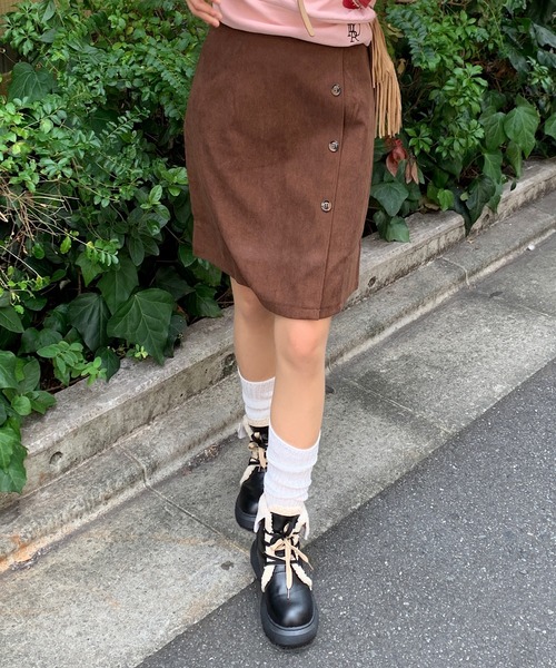 スカート フロントボタンデザイン コーデュロイミニスカート