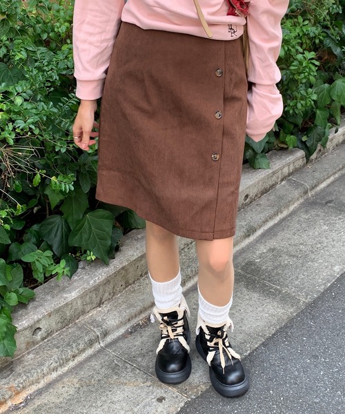 スカート フロントボタンデザイン コーデュロイミニスカート