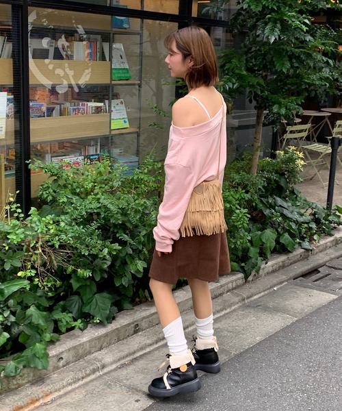 スカート フロントボタンデザイン コーデュロイミニスカート