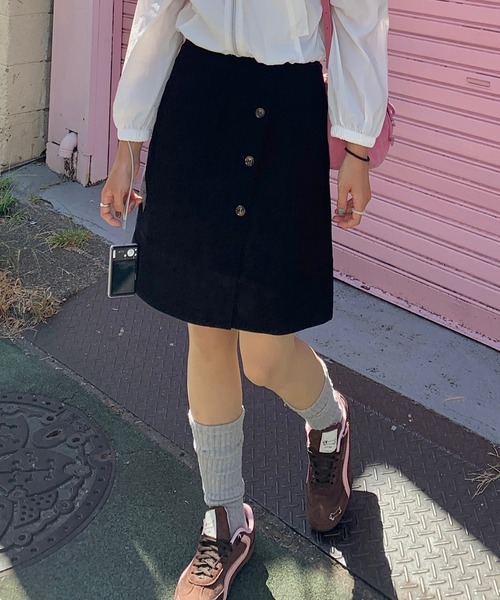 スカート フロントボタンデザイン コーデュロイミニスカート