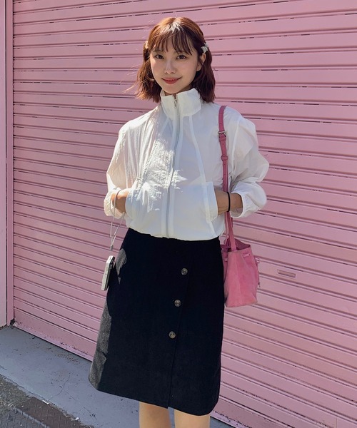 スカート フロントボタンデザイン コーデュロイミニスカート