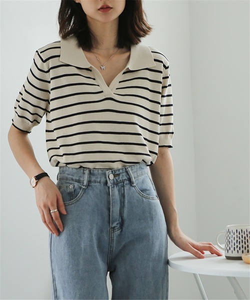 「MAISON DE THERESE」 半袖ニット FREE ライトベージュ レディース_画像6