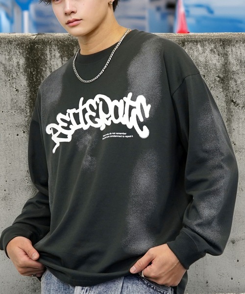 tシャツ 刺繍 長袖 Tシャツ ハート 黒猫 バルーン グラフィック メンズ