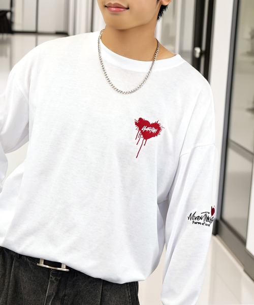 tシャツ 刺繍 長袖 Tシャツ ハート 黒猫 バルーン グラフィック メンズ