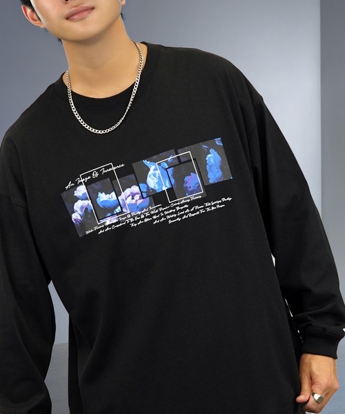 tシャツ 刺繍 長袖 Tシャツ ハート 黒猫 バルーン グラフィック メンズ