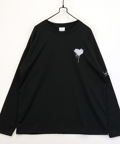 tシャツ 刺繍 長袖 Tシャツ ハート 黒猫 バルーン グラフィック メンズ