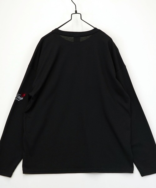 tシャツ 刺繍 長袖 Tシャツ ハート 黒猫 バルーン グラフィック メンズ
