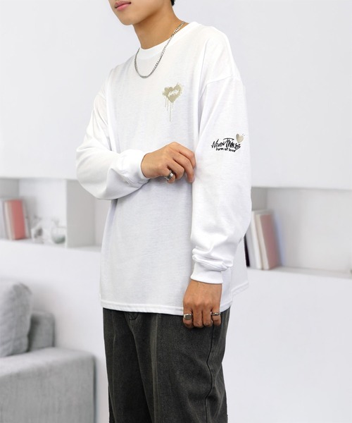 tシャツ 刺繍 長袖 Tシャツ ハート 黒猫 バルーン グラフィック メンズ