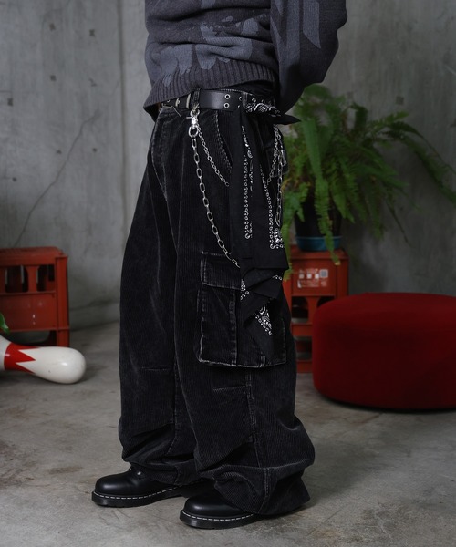 カーゴパンツ AW バレル グランジ風洗い コーデュロイ ユニセックス