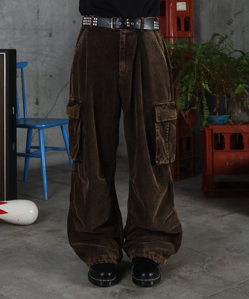 カーゴパンツ AW バレル グランジ風洗い コーデュロイ ユニセックス