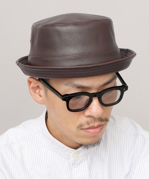 Ruben 帽子 ハット レザー調 ポークパイハット メンズ レディース