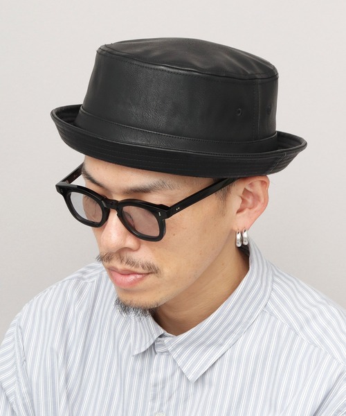 Ruben 帽子 ハット レザー調 ポークパイハット メンズ レディース