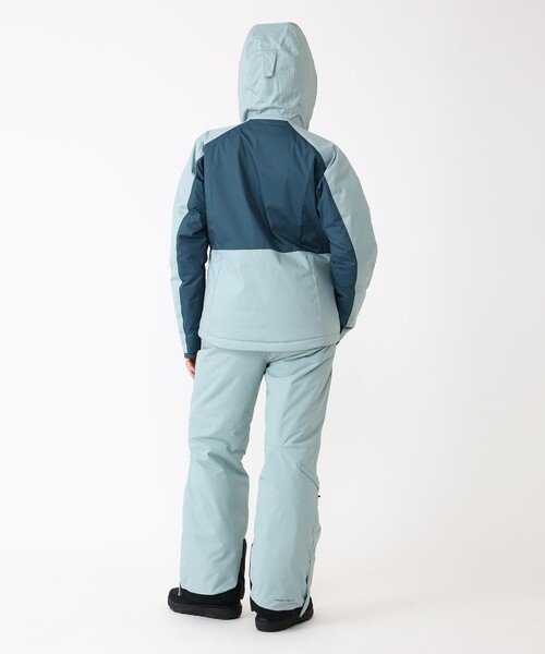 コロンビアの防水フード付きスキーウェア グレー(ダウン)と青のパンツ コロンビアの防水フード付きスキーウェア グレー(ダウン)と青のパンツ