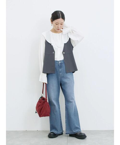 Mos2 blue 通販 ラッフル カラー ブラウス Samansa Mos2 blue サマンサ