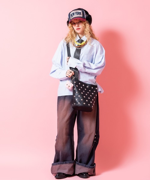 シャツ a.p.o.v. クロップド丈オックスフォードストライプシャツ