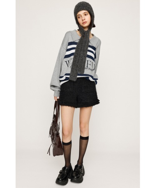 SAINT LAURENT ショートパンツ ブークレツイード ブラック SLY（スライ） スラックス パンツ FLUFFY TWEED S/PT フラッフィー