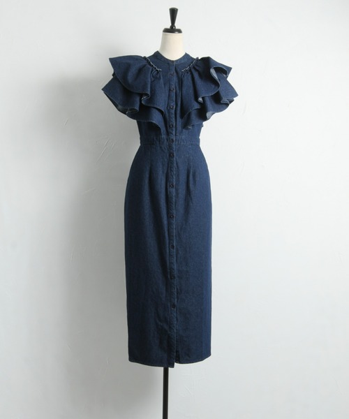 「&. NOSTALGIA」 ノースリーブワンピース FREE インディゴブルー レディース_画像4