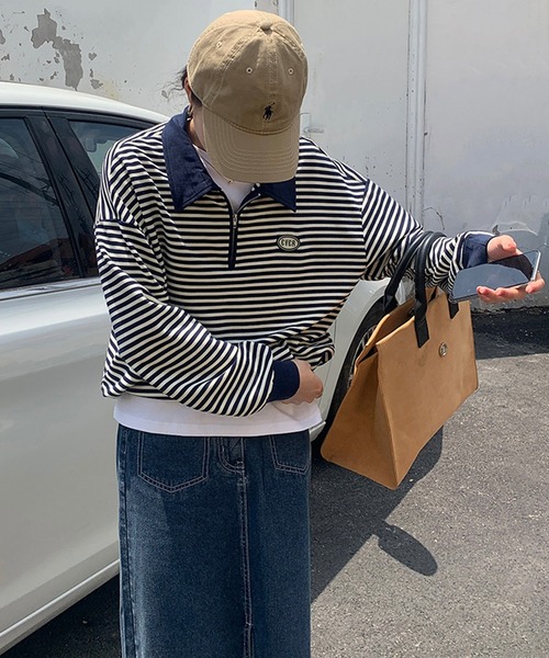 「aimoha」 長袖ポロシャツ FREE ネイビー レディース_画像5