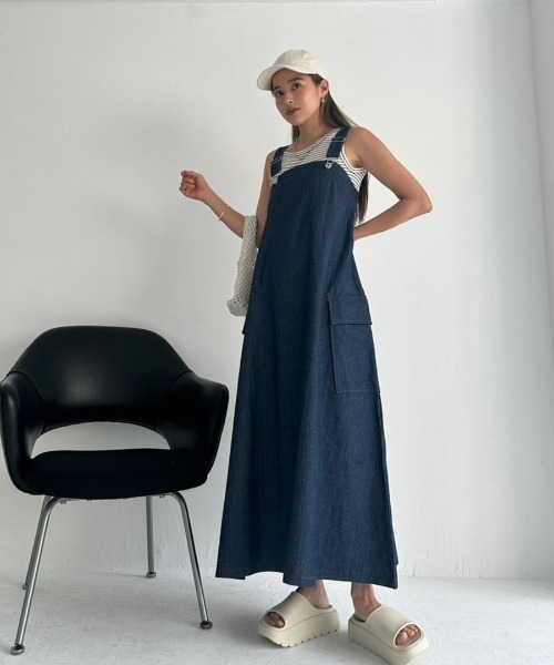「TRUNC」 キャミソールワンピース FREE ネイビー レディース_画像8