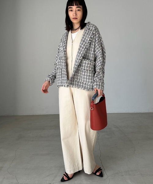 「DOUX ARCHIVES」 ツイードジャケット FREE ホワイト×ブラック レディース_画像5