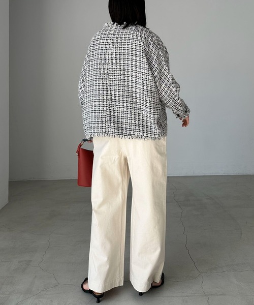 「DOUX ARCHIVES」 ツイードジャケット FREE ホワイト×ブラック レディース_画像6