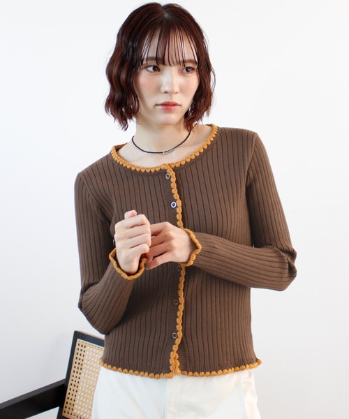 やまもと様 C6817 配色ステッチニット カーディガン 「26SS 新作」配色ステッチニットカーディガン