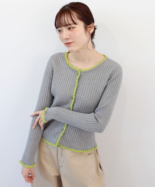 カーディガン 「26SS 新作」配色ステッチニットカーディガン
