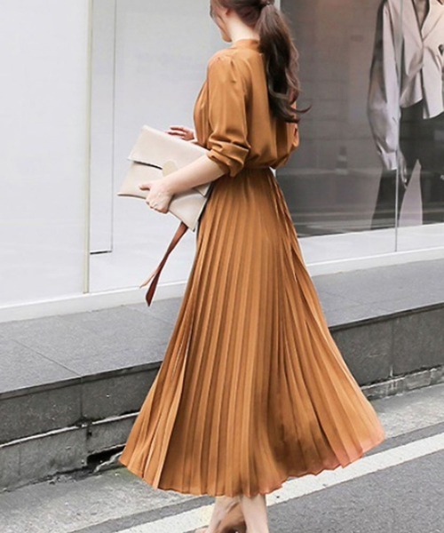 「Girly Doll」 7分袖ワンピース M キャメル レディース_画像3