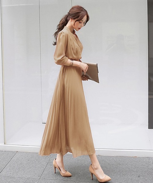 「Girly Doll」 7分袖ワンピース M キャメル レディース_画像7