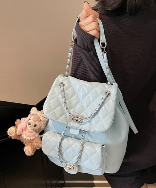 ReRe デイバック リュック チェーンデザインキルティングリュック