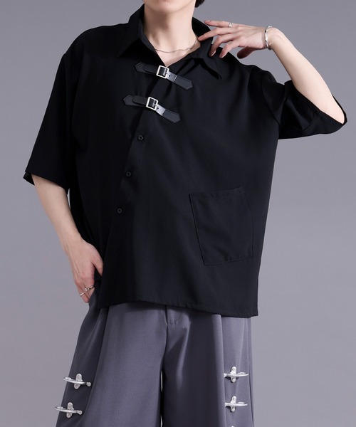 Ellno Loset（エルノロゼット） シャツ 半袖 アシメベルトデザイン
