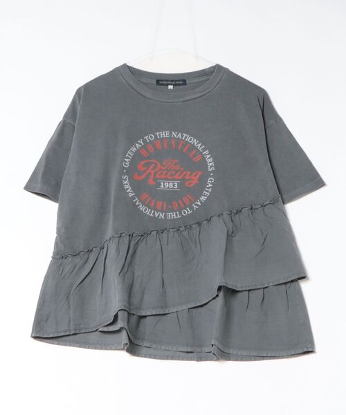 Right-on（ライトオン） tシャツ 半袖 ピグメント加工切替ロゴTシャツ