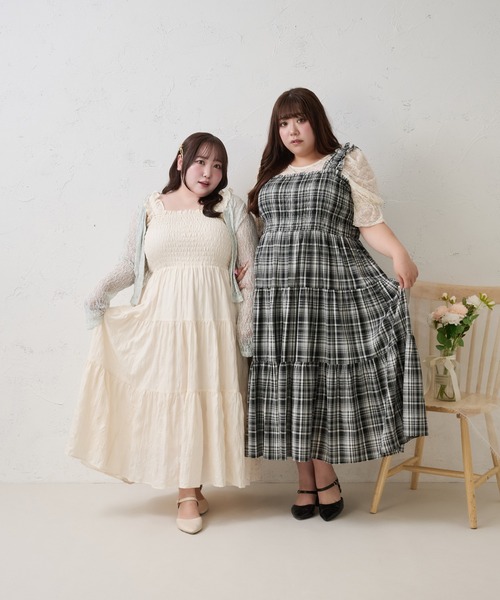 Louiosy 肩フリルティアードキャミワンピース Louiosy（ルオシー） ワンピース 「Louiosy」「大きいサイズ」肩フリル