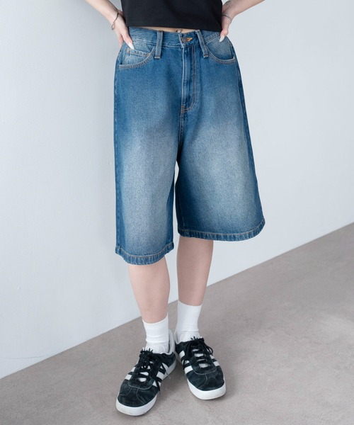 「WEGO」 デニムハーフパンツ MEDIUM ライトインディゴブルー レディース_画像4