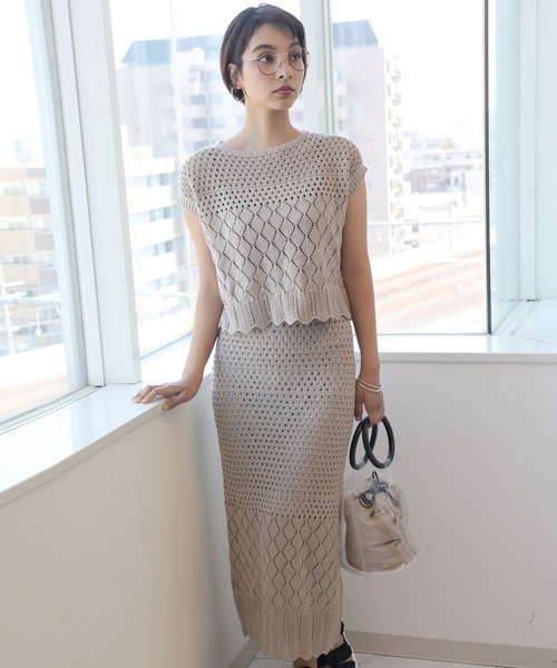 PLEATS PLEASE 美しい透かし編みセットアップ classicalelf ワンピース 透かし編みニットセットアップ