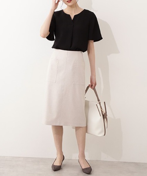 マルチサイズ ブラウス シャツ サテンダブルクロス半袖 レディース NATURAL BEAUTY BASIC マルチサイズ ブラウス シャツ サテン